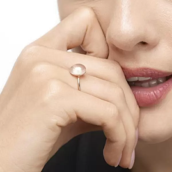 Leaf Jewelry Ring Cabochon II, 14 K Rosegold, Rosenquarz Top Angebot