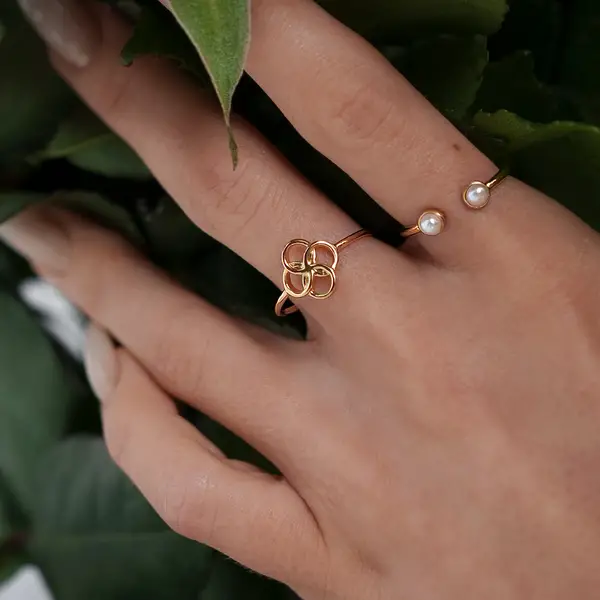 Leaf Jewelry Ring Clover Charm, 18 K Gelbgold vergoldet Große Rabatte