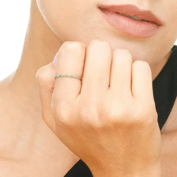 Leaf Jewelry Ring mit 5 Smaragden, 14K Weißgold Kauf eins, bekomm eins gratis