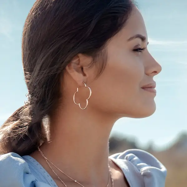 Leaf Jewelry Creole Kleeblatt, 40mm, 14 K Gelbgold Kostenlose Rückgabe