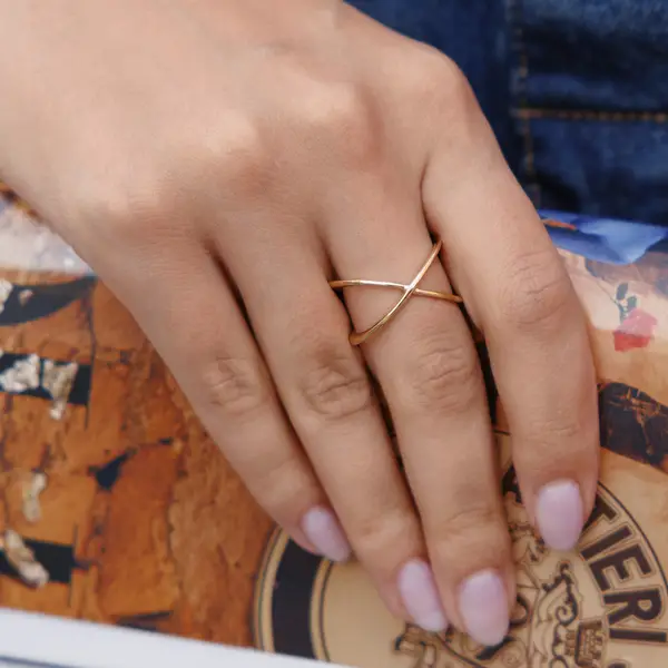 Leaf Jewelry Ring X Cross, 18 K Gelbgold vergoldet, Größe 54 Clearance-Verkauf