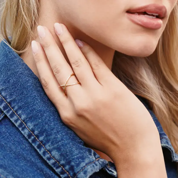 Leaf Jewelry Ring X Cross, 18 K Gelbgold vergoldet, Größe 54 Clearance-Verkauf