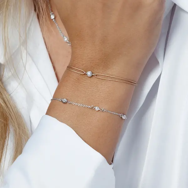 Leaf Jewelry Glücksarmband Pure mit Perle, 925 Sterlingsilber, Beige zollfrei