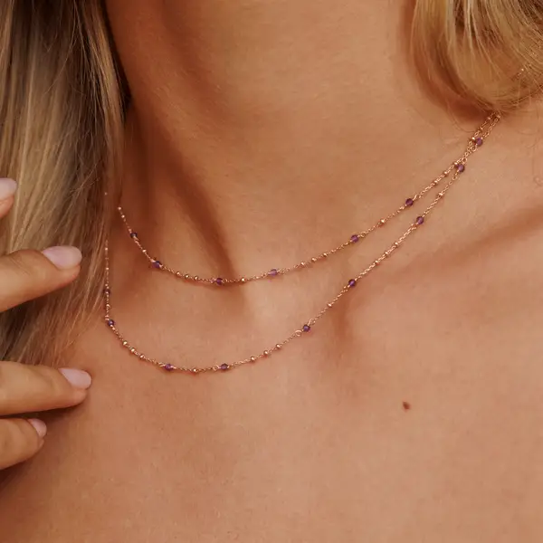 Leaf Jewelry Halskette Flying Gems, Amethyst, 90cm, 18 K Rosegold vergoldet 50% Rabatt für begrenzte Zeit