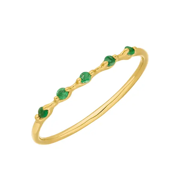 Leaf Jewelry Ring mit 5 Smaragden, 14K Gelbgold Leaf Jewelry Ring mit 5 Smaragden, 14K Gelbgold