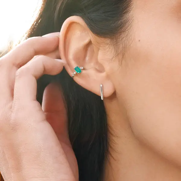 Leaf Jewelry Silber Earcuff Gorgeous Gems, Grüner Achat, Gelbgold im Angebot