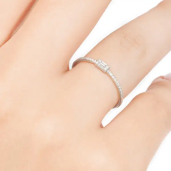 Leaf Jewelry Ring mit Diamanten, Tiny Baguette, 14K Weißgold Schlussverkauf