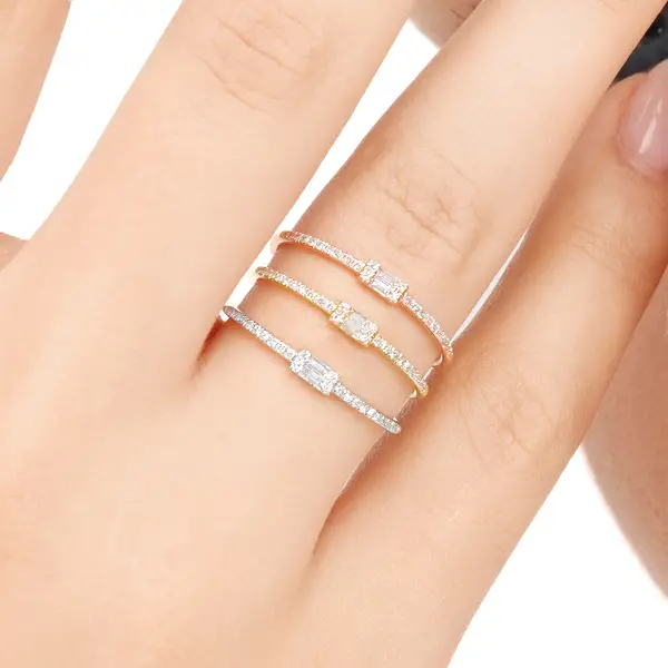Leaf Jewelry Ring mit Diamanten, Tiny Baguette, 14K Weißgold Schlussverkauf