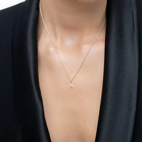 Leaf Jewelry Buchstabenketten, 14 K Gelbgold mit Diamanten Lagerräumung