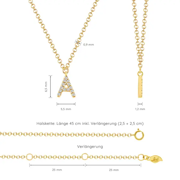 Leaf Jewelry Buchstabenketten, 14 K Gelbgold mit Diamanten Lagerräumung