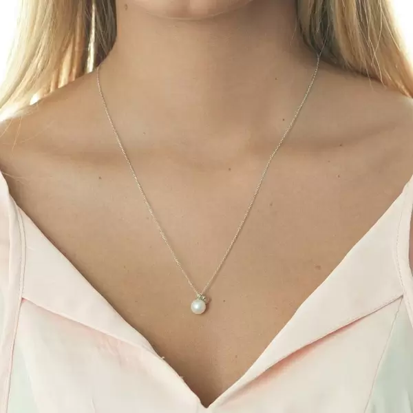 Leaf Jewelry Halskette Two Drop, 925 Sterlingsilber, Perle/Bergkristall Vierteljährliche Förderung