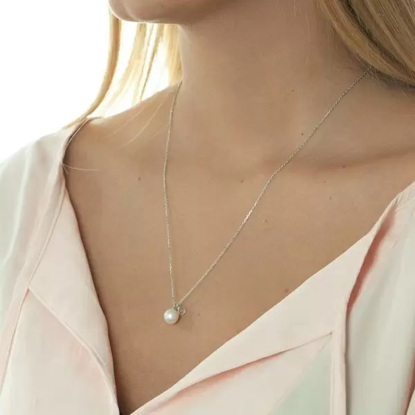 Leaf Jewelry Halskette Two Drop, 925 Sterlingsilber, Perle/Bergkristall Vierteljährliche Förderung