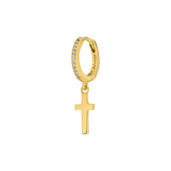 Leaf Jewelry Single Creole CROSS/Zirkonia, 18 K Gelbgold vergoldet