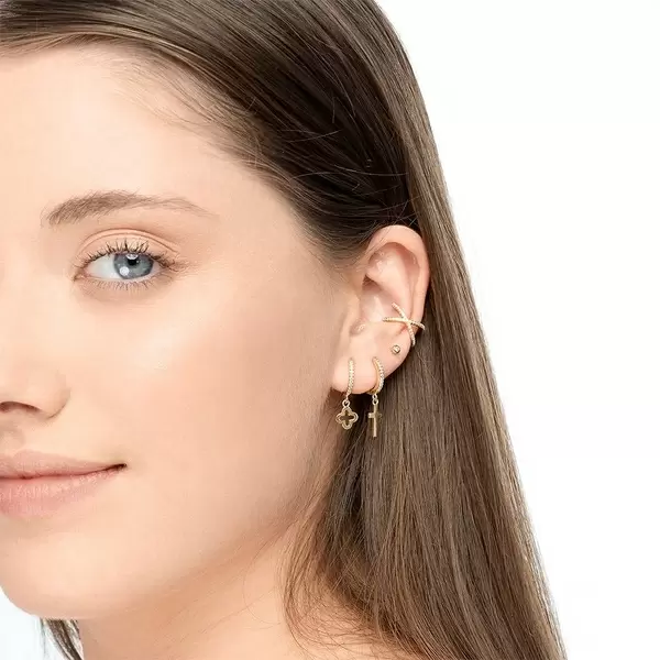 Leaf Jewelry Single Creole CROSS/Zirkonia, 18 K Gelbgold vergoldet Speichern exportieren