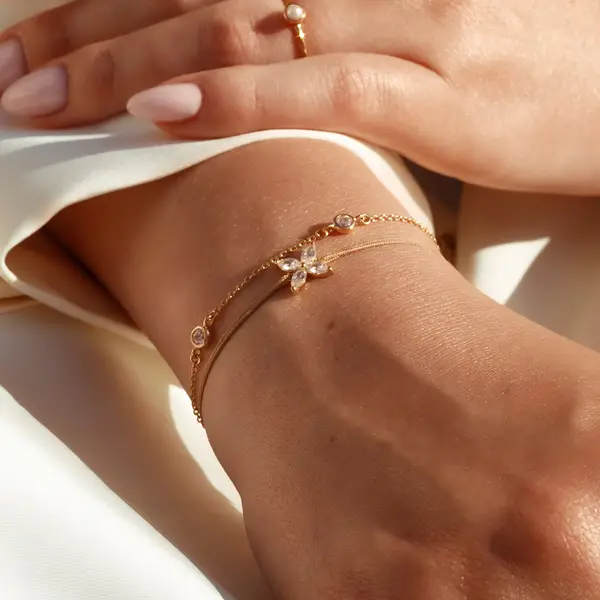 Leaf Jewelry Glücksbändchen Leaf Flower, 925 Sterlingsilber, Beige zollfrei