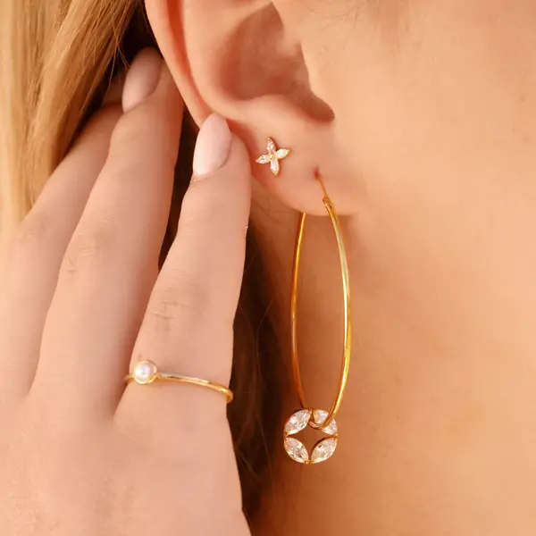 Leaf Jewelry Creolen Zirkonia Flower, 925er Silber Rabatte dieses Monats