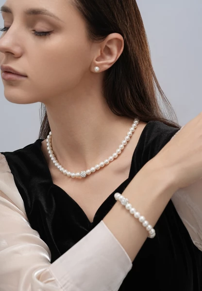 Leslii Armband Glitzer Perlen-Armband Muschelkern-Perlen Strass-Kugel dehnbar Weiß Online