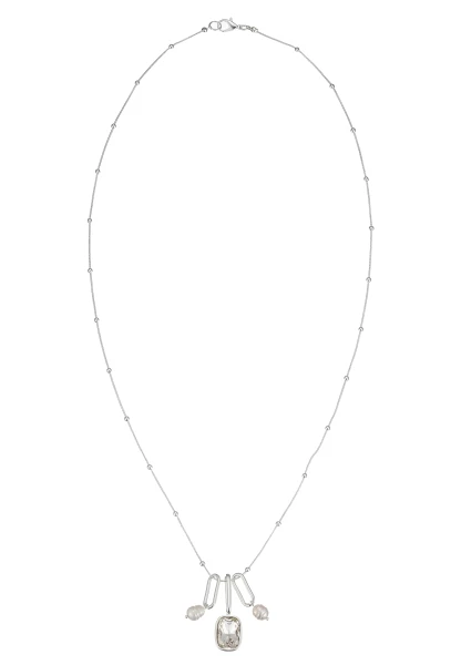 Leslii Lange Halskette Glasstein Silber Weiß Super Sparpreis