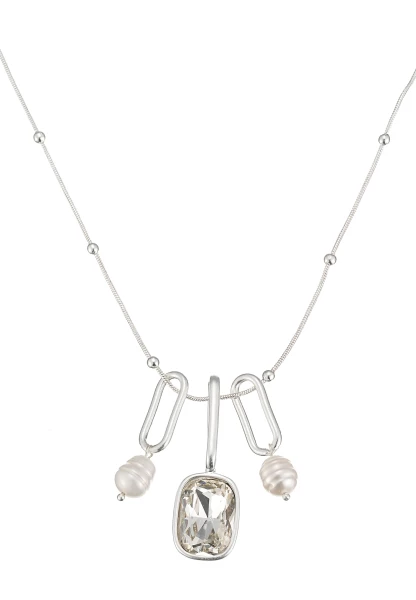 Leslii Lange Halskette Glasstein Silber Weiß Super Sparpreis