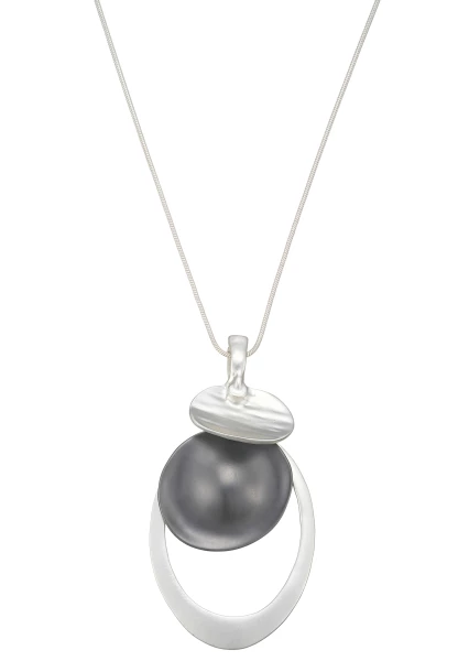 Leslii Lange Halskette Matt Oval Silber Schwarz Bis zu 55% Rabatt