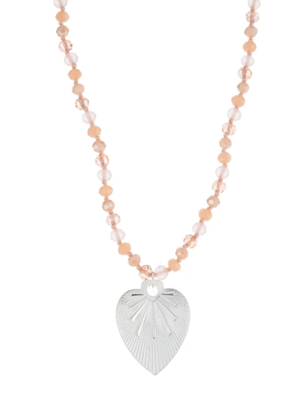 Leslii Lange Kette Herz Glasperlen Edelstahl Silber Beige Speichern exportieren
