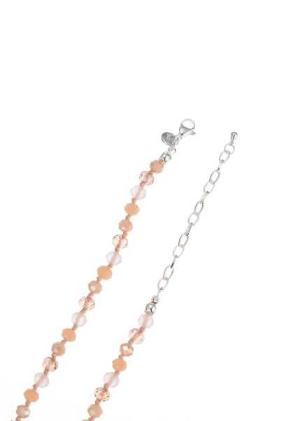 Leslii Lange Kette Herz Glasperlen Edelstahl Silber Beige Speichern exportieren