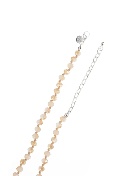 Leslii Lange Kette Tassel Glasperlen Edelstahl Silber Beige Black Friday Preise