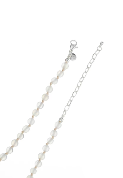 Leslii Kurze Kette Blatt Stein-Kugeln Silber Weiß zollfrei
