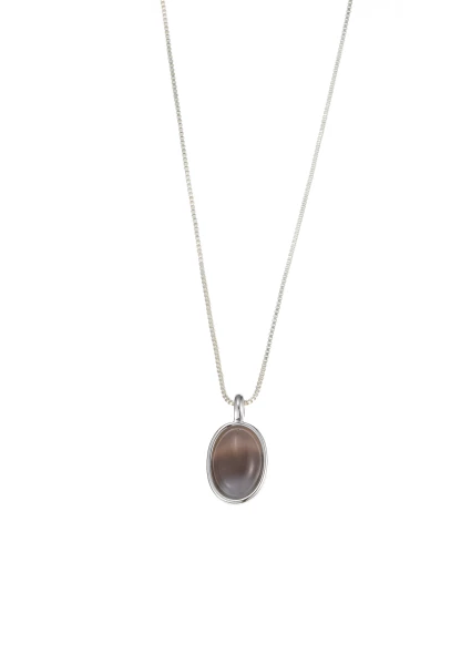 Leslii Kurze Kette Oval Stein Silber Khaki 2025