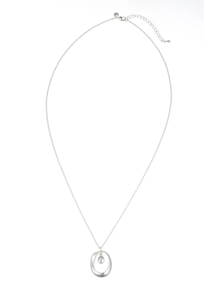Leslii Lange Halskette Perlen Oval in Silber Rabatt