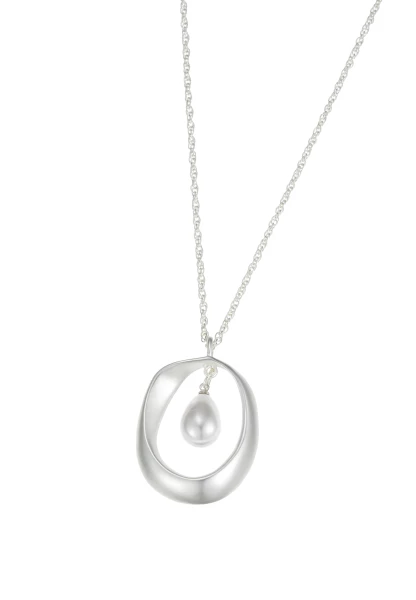 Leslii Lange Halskette Perlen Oval in Silber Rabatt