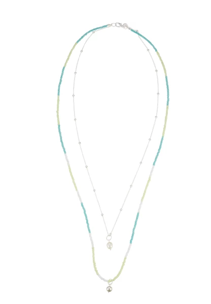 Leslii Lange Halskette Layering Glasperlen Türkis Grün Günstig kaufen