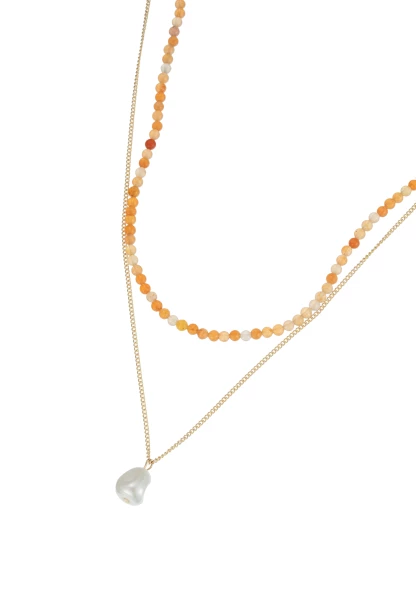 Leslii Kurze Halskette Stein Kugeln Layering Gold Orange Versandkostenfrei