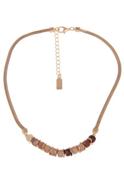 Leslii Kurze Halskette Stein-Kugeln Gold Braun Top Angebot