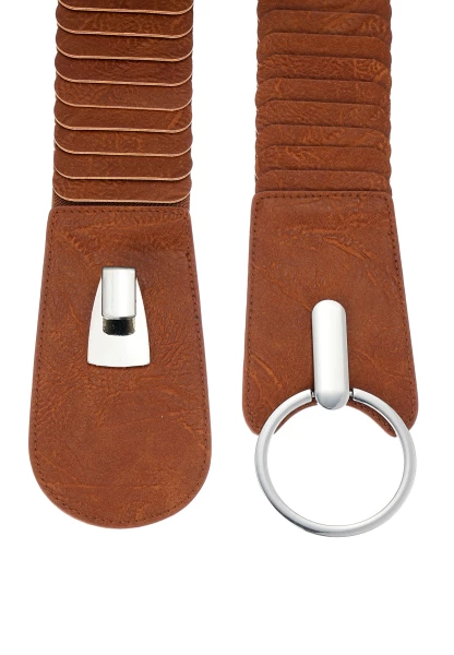 Leslii breiter Stretch-Gürtel Ringschließe | Cognac im Angebot