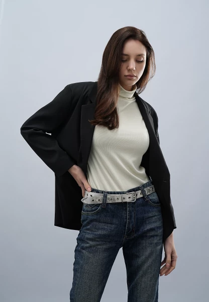 Leslii Gürtel mit Nieten Damen Ösen Kunst-Leder 2,8cm Breite in Silber Metallic Black Friday