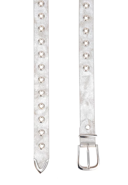 Leslii Gürtel mit Nieten Damen Ösen Kunst-Leder 2,8cm Breite in Silber Metallic Black Friday
