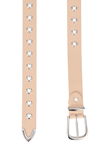 Leslii Gürtel mit Nieten Damen Ösen Kunst-Leder 2,8cm Breite in Creme Beige Valentinstagsangebot