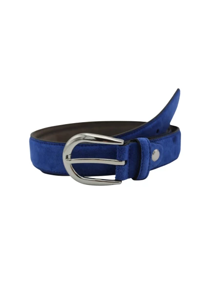 Leslii Gürtel echter Ledergürtel Antik blauer Gürtel Velourleder Royalblau silber Lagerräumung
