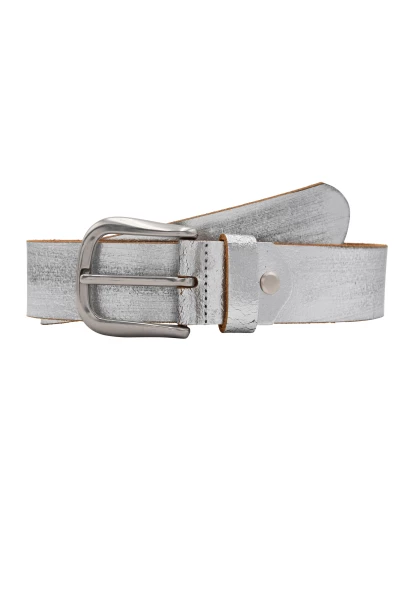 Leslii Gürtel echter Ledergürtel Used Look Metallic silberner Gürtel Leder silber Online Outlet