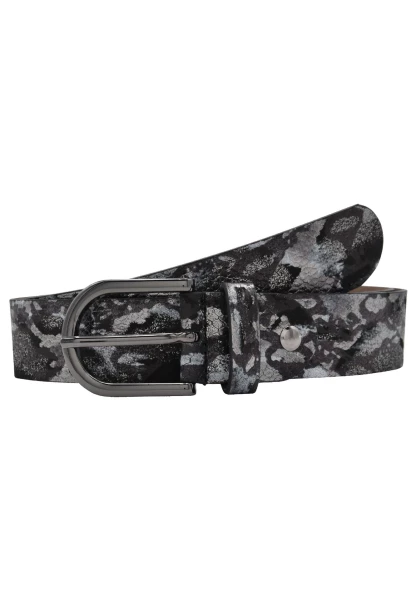 Leslii Premium Gürtel Leder-Gürtel Snake Animal-Print Metallic Breite 3,5cm Nappaleder Schwarz Gun VIP-Rabatte