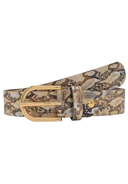 Leslii Premium Gürtel Snake Print Metallic echter Leder-Gürtel Nappaleder Breite 3,5cm in Braun Gold Wochenangebot