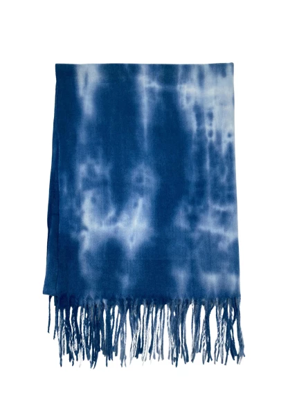 Leslii Schal Fransen Batik Blau Exklusivangebot