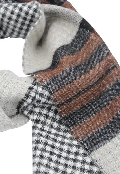 -50% SALE Leslii Schal Muster-Mix gemusterter Schal Streifen-Muster Fransen-Schal kariert Braun JETZT KAUFEN