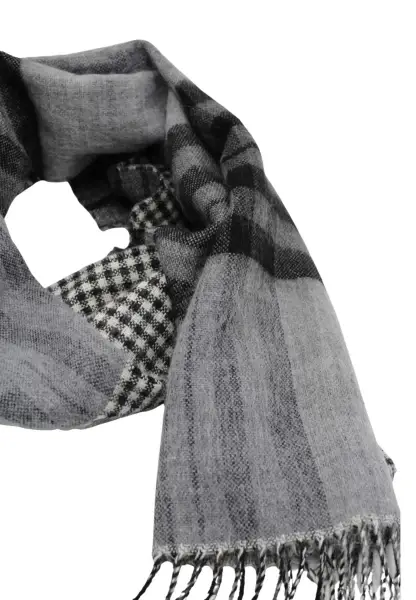 -50% SALE Leslii Schal Muster-Mix gemusterter Streifen-Muster Fransen-Schal kariert in Schwarz Letzte 2 Tage