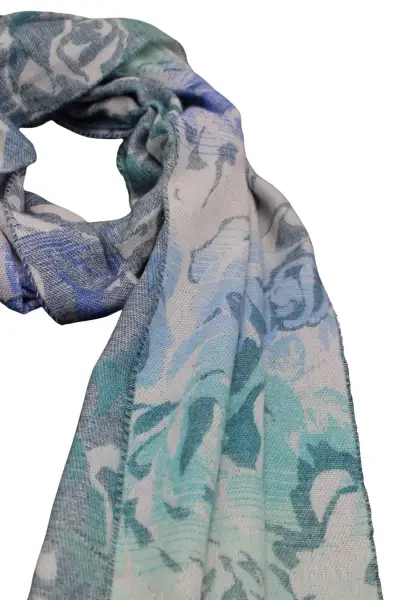 -50% SALE Leslii Schal Blumen-Muster Rosen gemusterter Fransen-Schal Muster-Schal in Blau Mint Sonderangebot der Fabrik