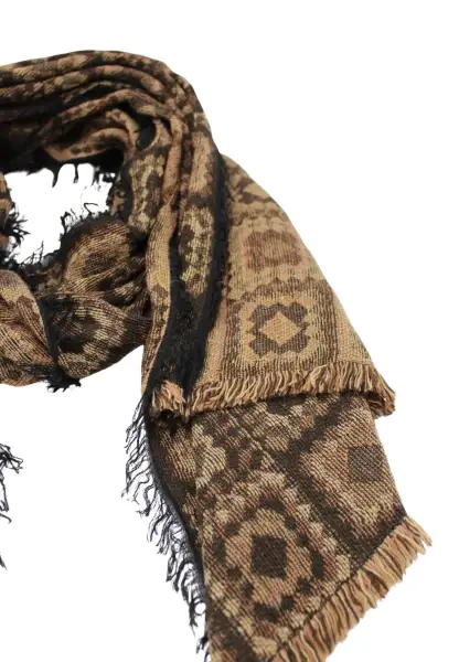 -50% SALE Leslii Schal Kachel-Muster brauner Muster-Schal Fransen-Schal gemustert in Camel Braun Discount Store für neue Produkte