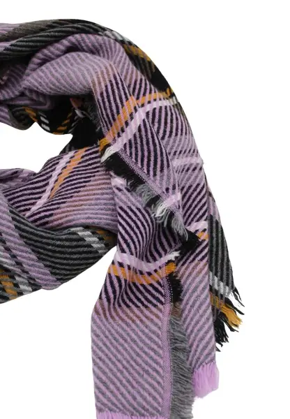 -50% SALE Leslii Schal Streifen-Muster lilafarbener Schal Fransen-Schal gemustert in Lila Schwarz Super Rabatt