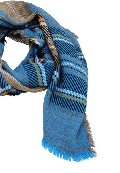 -50% SALE Leslii Schal Streifen-Muster blauer Schal Fransen-Schal gemustert in Blau Schwarz Riesige Rabatte