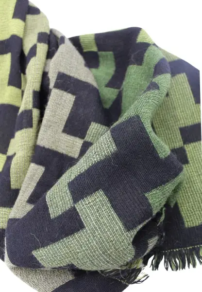 -50% SALE Leslii Schal XXL Hahnentritt-Muster grüner Schal Fransen-Schal gemustert Grün Schwarz 50% Rabatt mit kostenlosem Versand